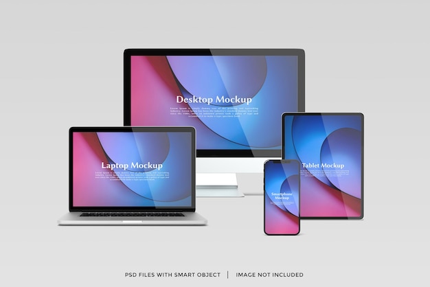 PSD responsive isolated multi device mockup front view