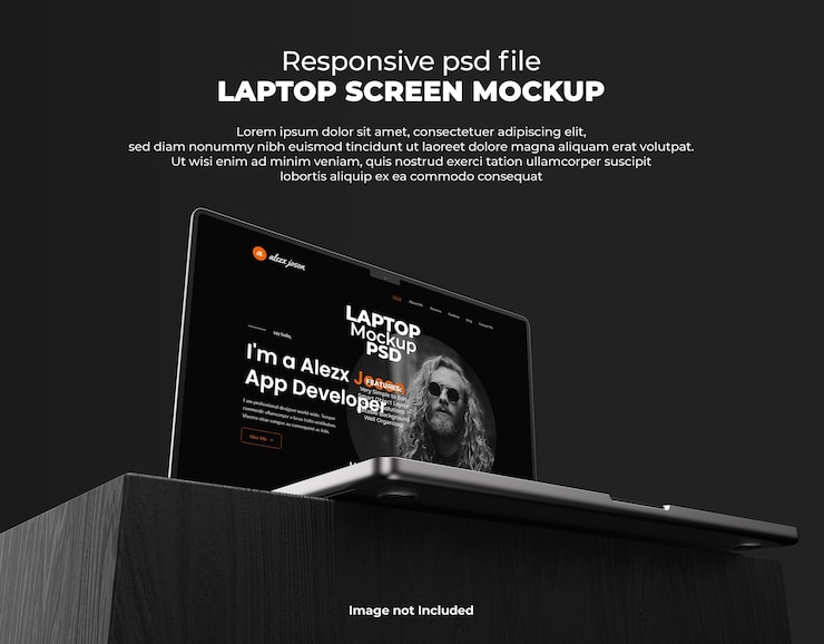 PSD responsive laptop screen for web, ui and apps psd mockup with transparent background