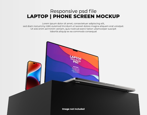 Responsive laptop screen for web, ui and apps psd mockup with transparent background