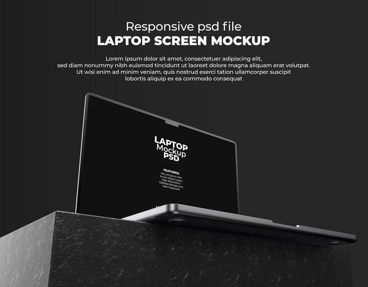PSD responsive laptop screen for web, ui and apps psd mockup with transparent background