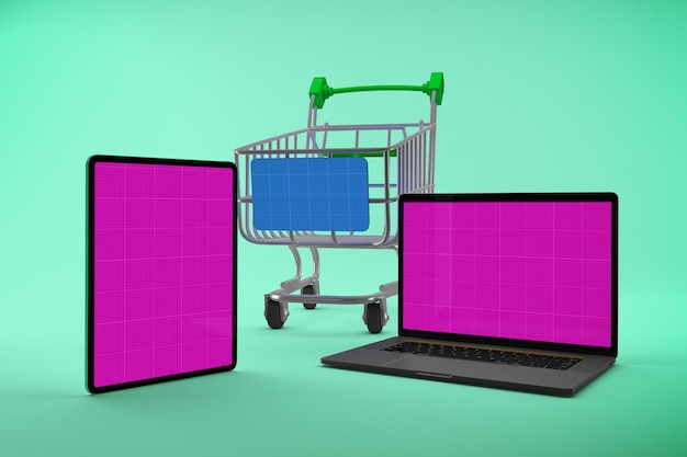 レスポンシブショッピングウェブサイトのモックアップ
