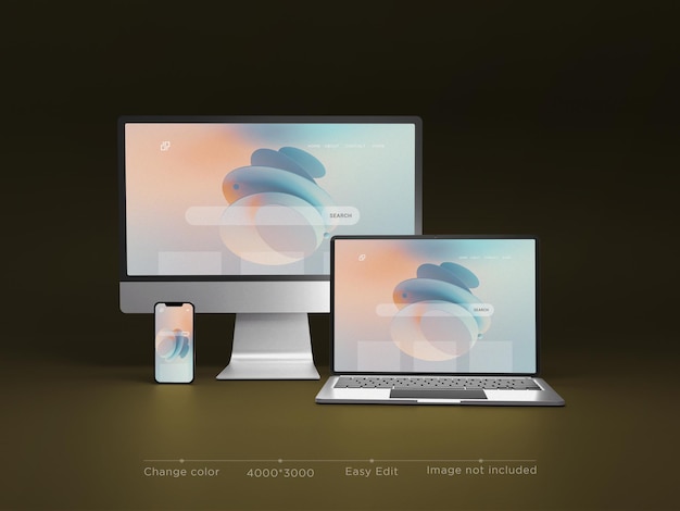 Responsywne urządzenia strony internetowej makieta renderowania 3d
