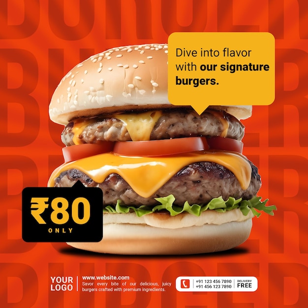 PSD restauracja pyszna specjalne menu hamburgerów i jedzenia w mediach społecznościowych banner szablon kanału instagram