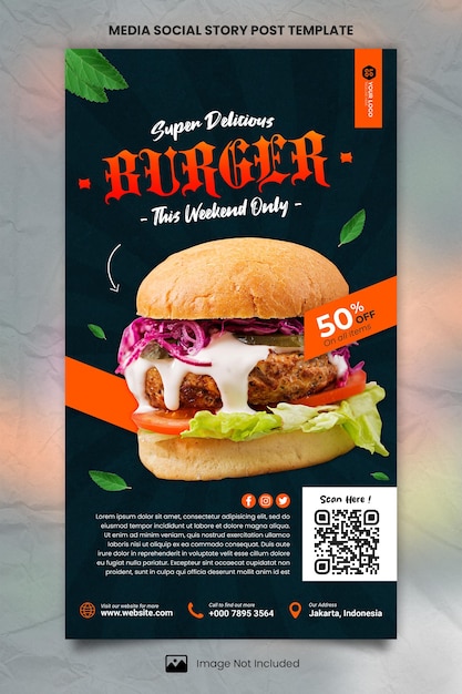 Restaurant burger menu media social story post template