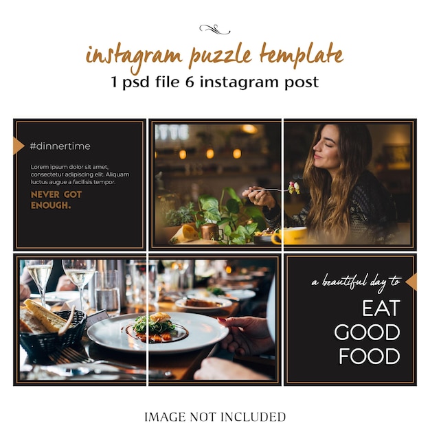 PSD restaurant cafe recipe instagram puzzle or collage template