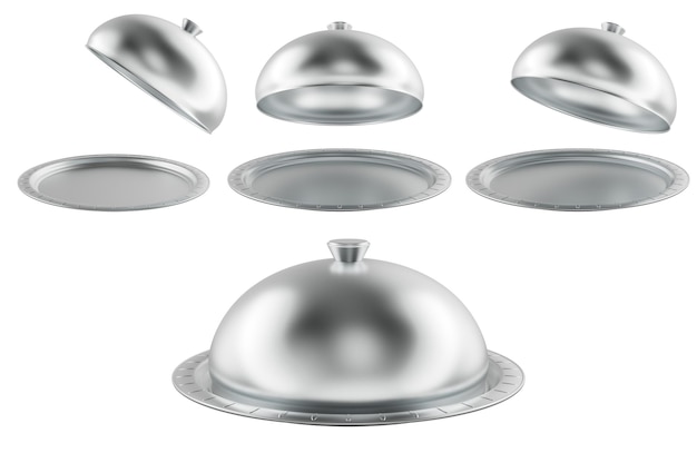 restaurant cloches empty opened and closed 3d rendering isolated on transparent background