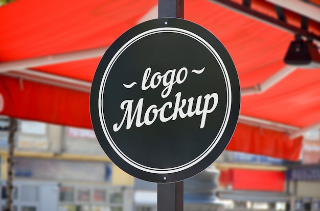 Restaurant and coffee shop round shape sign mockup