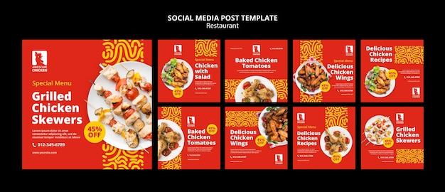 PSD modello di post sui social media del concetto di ristorante