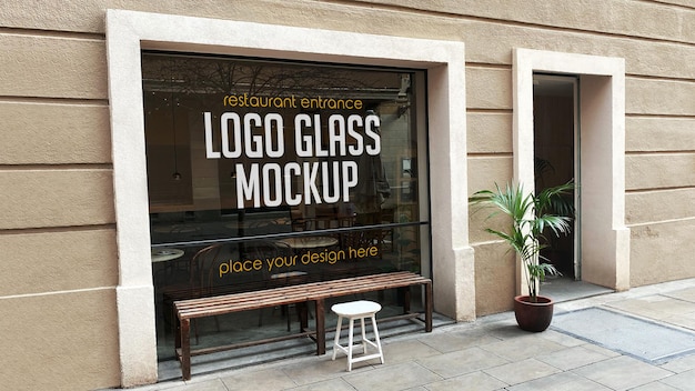 Restaurant entrance logo glass mockup