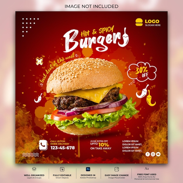 Restaurant and fast food promotion post design template