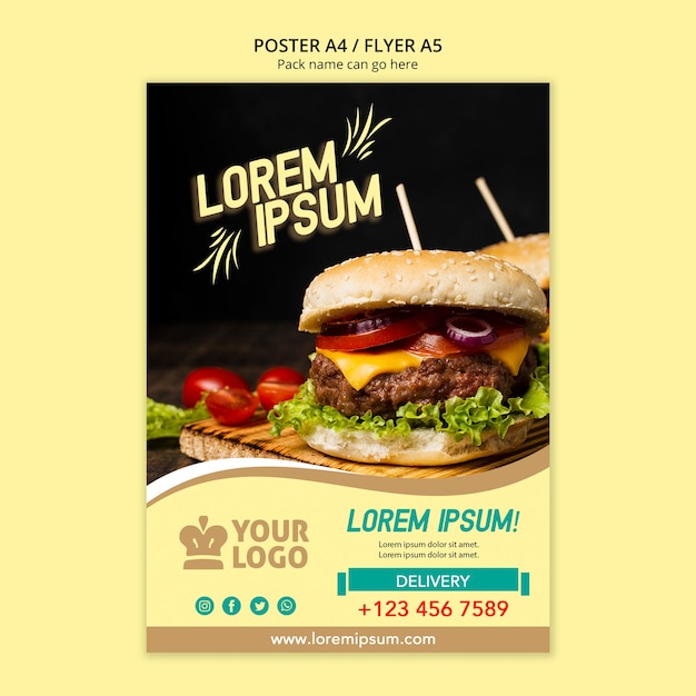 PSD restaurant flyer menu template with burger