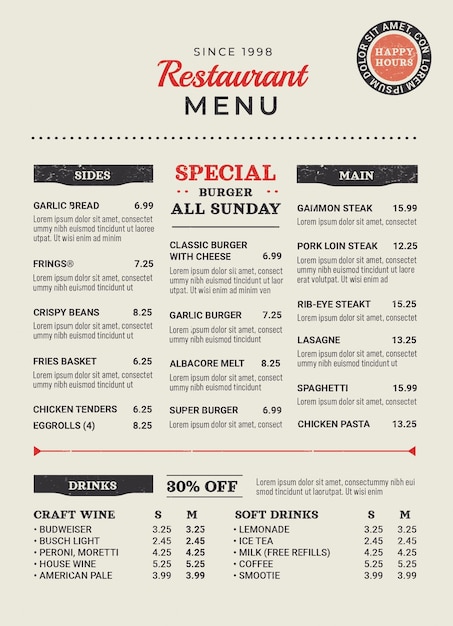Restaurant Food Menu 5x7