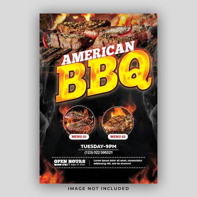 레스토랑 음식 메뉴 American Bbq 전단지 템플릿