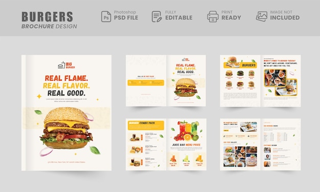 PSD restaurant food menu burger catalogue brochure design template