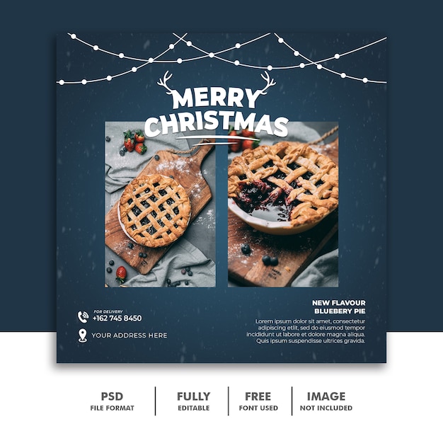 PSD restaurant food menu christamas social media post template