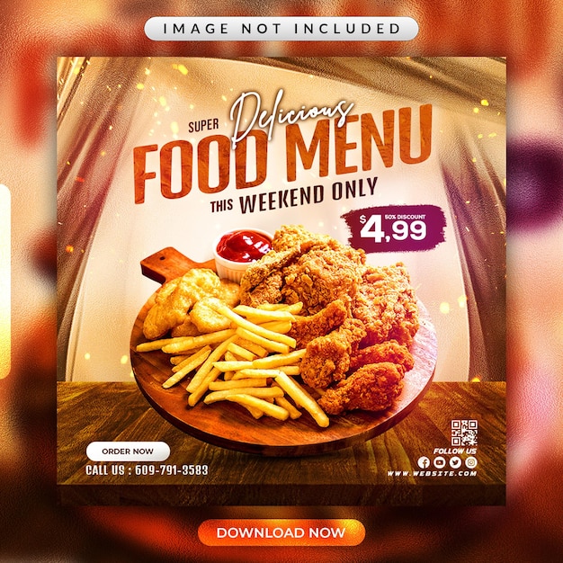 Restaurant food menu flyer or social media banner template