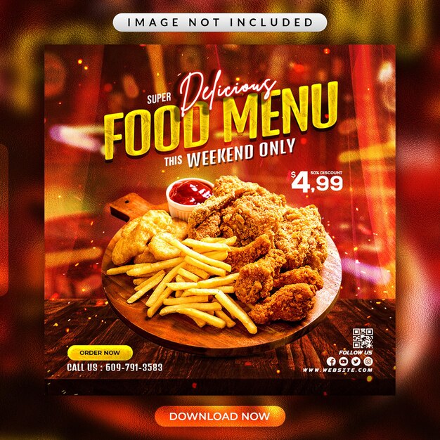 Restaurant food menu flyer or social media banner template