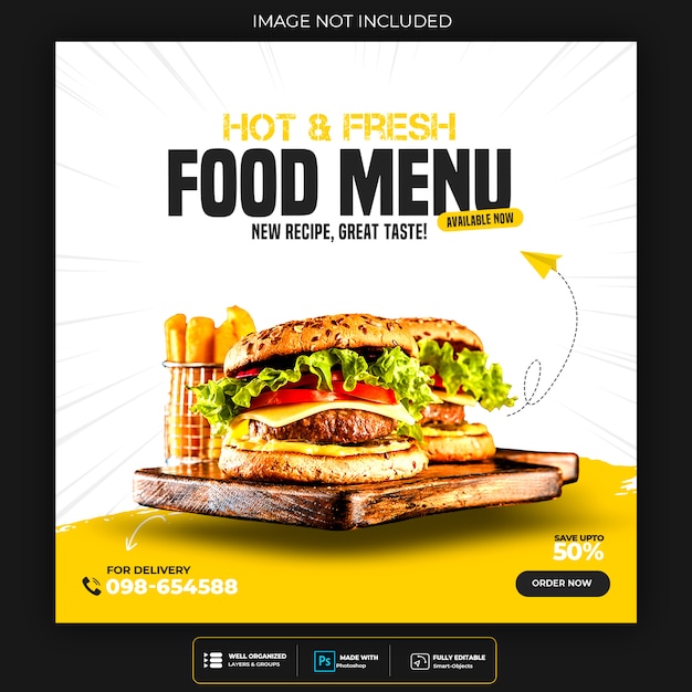 PSD menu post ristorante o cibo social media template premium psd