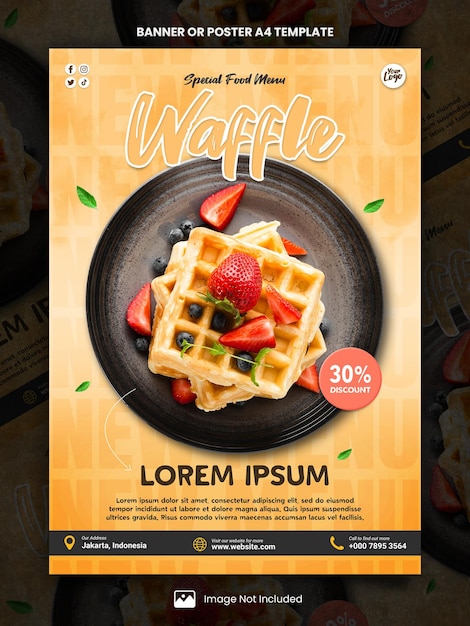 Restaurant food menu waffle poster a4 or banner template