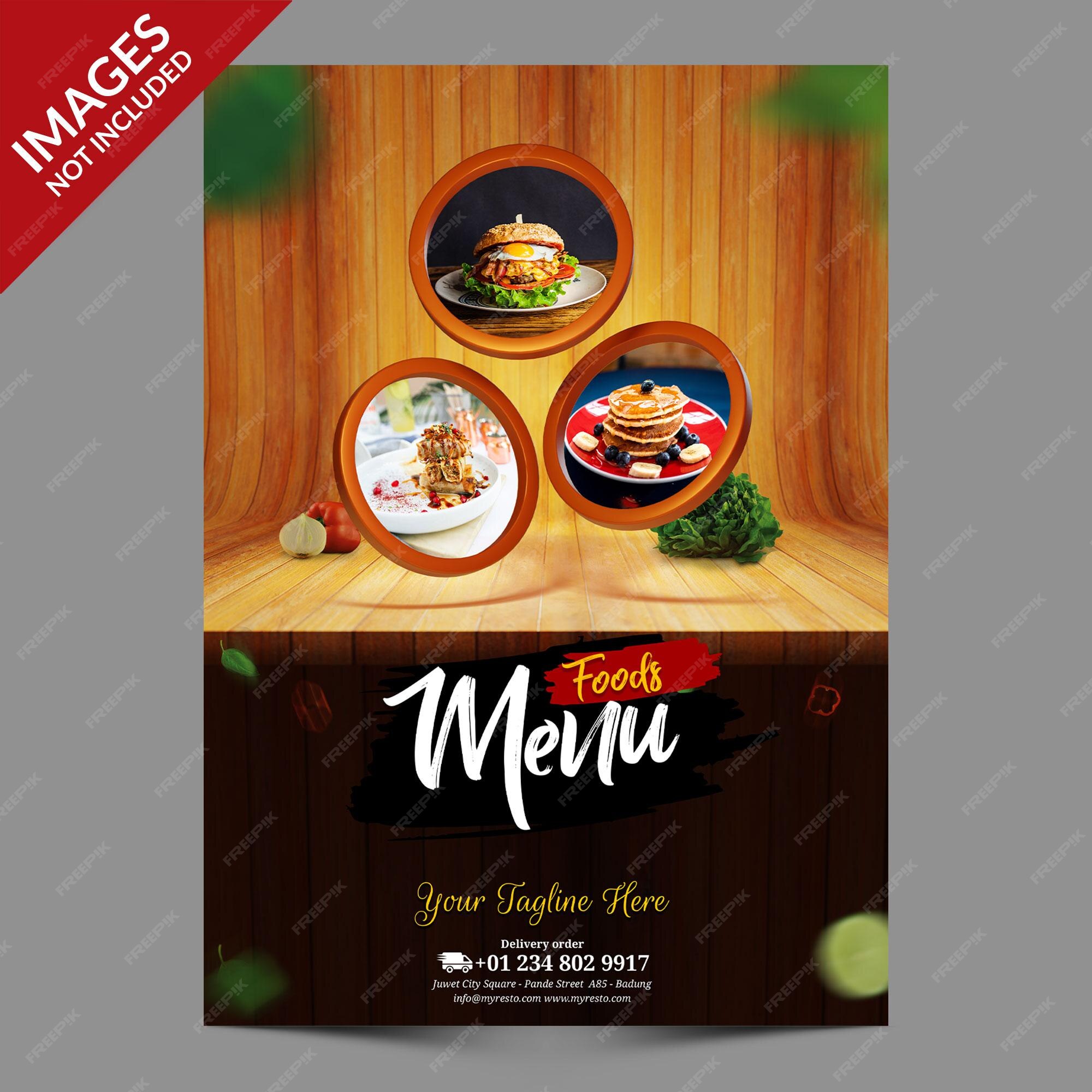 Premium PSD | Restaurant food menu with wood background template