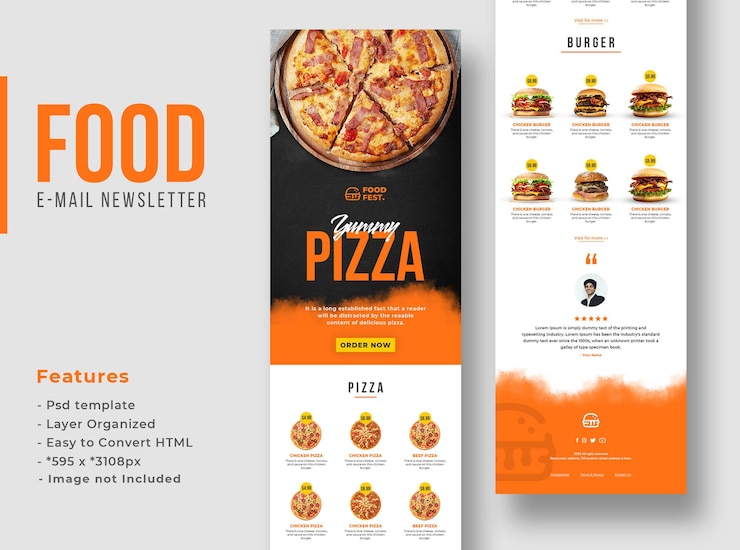 PSD restaurant food newsletter responsive email template