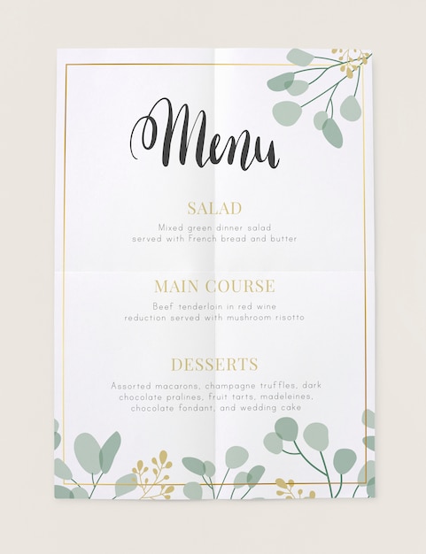 Restaurant huidige menukaart mockup
