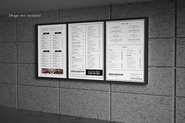 PSD restaurant menu board mockup