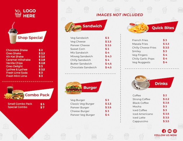 PSD restaurant menu card a4 size design template