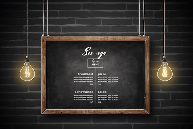 PSD レストランのメニューマックアップ ブラックボードマックアップとメニュー