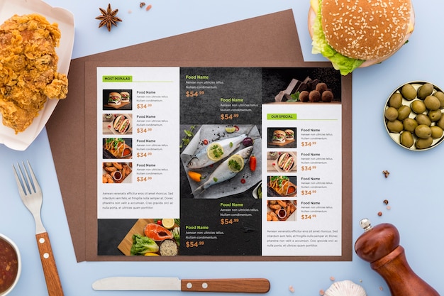 PSD concetto di menu del ristorante mock-up