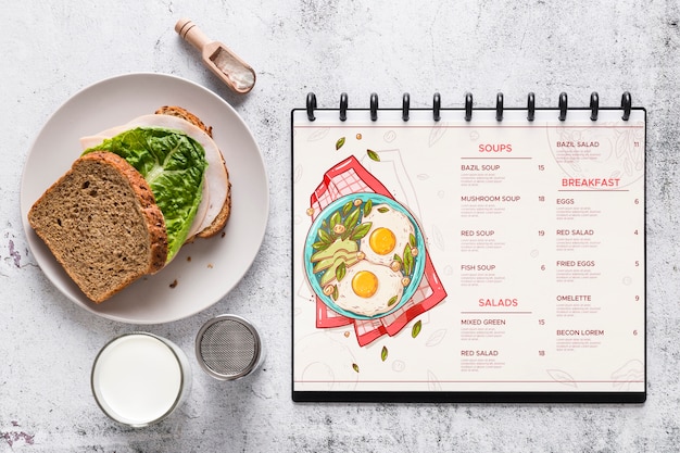 PSD concetto di menu del ristorante mock-up