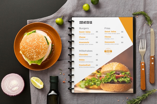 PSD concetto di menu del ristorante mock-up