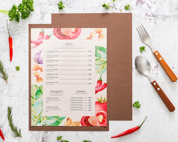 PSD concetto di menu del ristorante mock-up