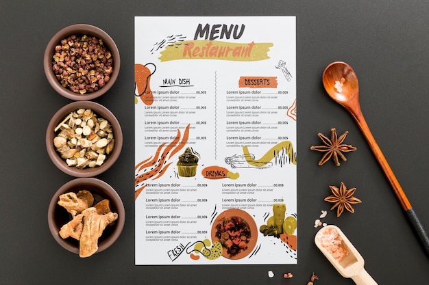 PSD concetto di menu del ristorante mock-up