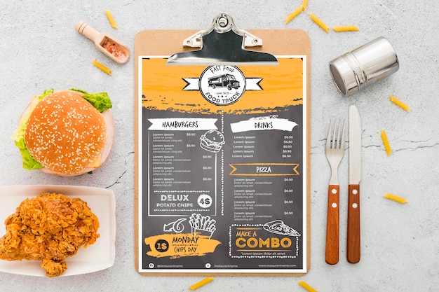 PSD concetto di menu del ristorante mock-up