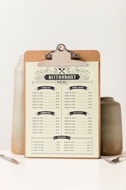 PSD concetto di menu del ristorante mock-up