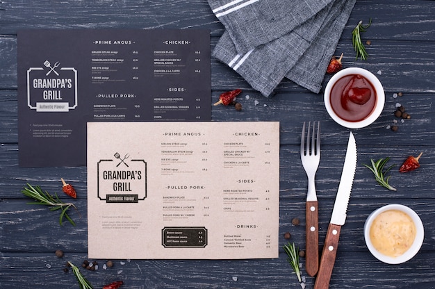 PSD concetto di menu del ristorante mock-up