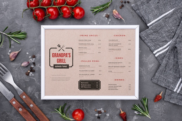 PSD concetto di menu del ristorante mock-up