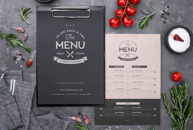 PSD concetto di menu del ristorante mock-up