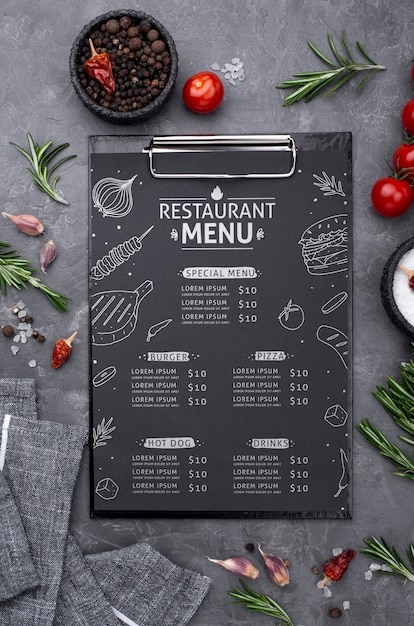 PSD concetto di menu del ristorante mock-up