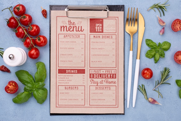 PSD concetto di menu del ristorante mock-up