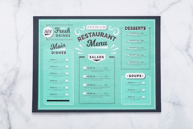 PSD mockup di concetto di menu del ristorante