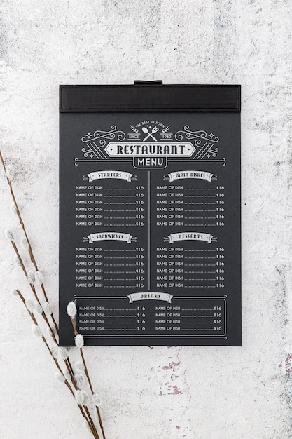 PSD mockup di concetto di menu del ristorante