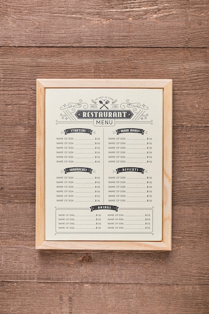 restaurant menu concept mockup