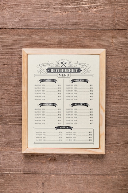 Restaurant menu concept mockup