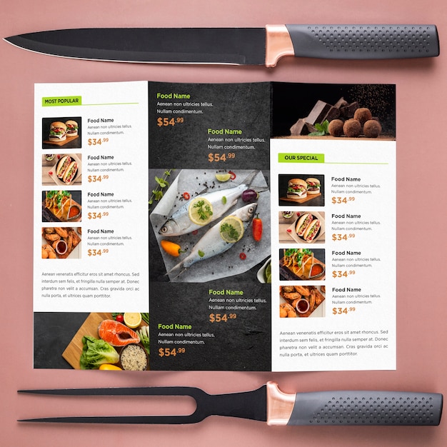 PSD mockup di concetto di menu del ristorante