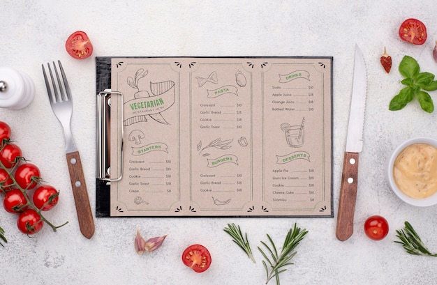 PSD mockup di concetto di menu del ristorante