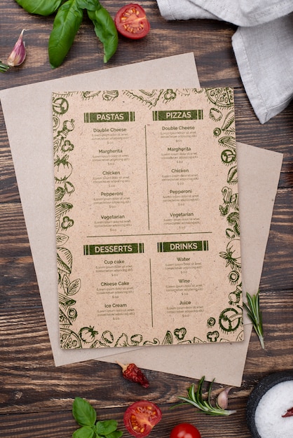 Restaurant menu concept mockup