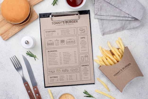 PSD mockup di concetto di menu del ristorante