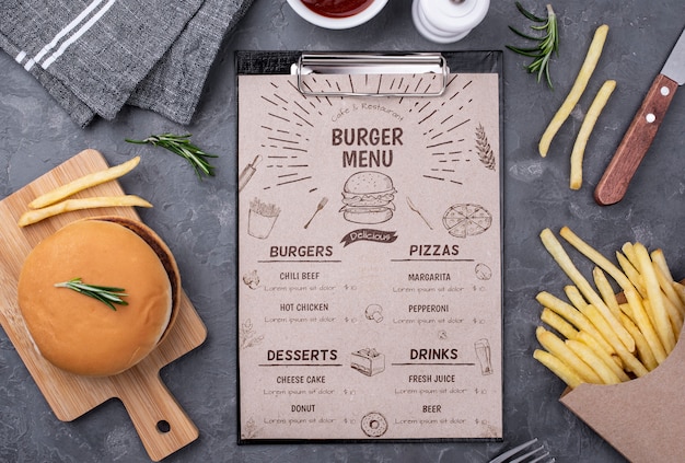 PSD mockup di concetto di menu del ristorante